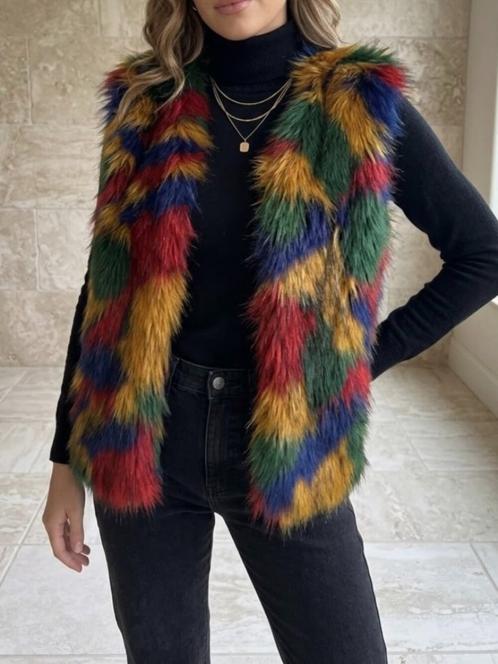 Jealous Tomato Multicolor Faux Vest Medium Rainbow Patchwork Statement Piece Y2K